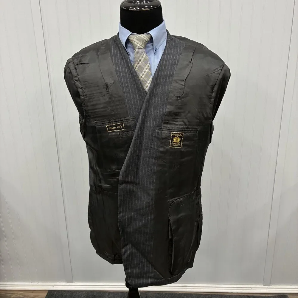 Oxxford Clothes Norton Ditto Super 120’s Wool Suit Pinstripe Charcoal 48R 44W